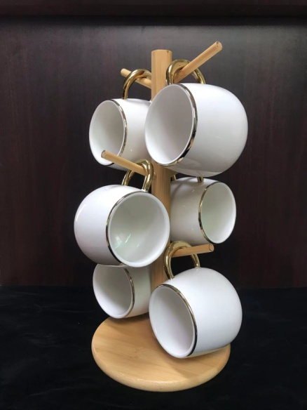 Set Of 6 Afternoon Tea Cups With Rack Coffee Cups Large Capacity Ceramic Cups undefined