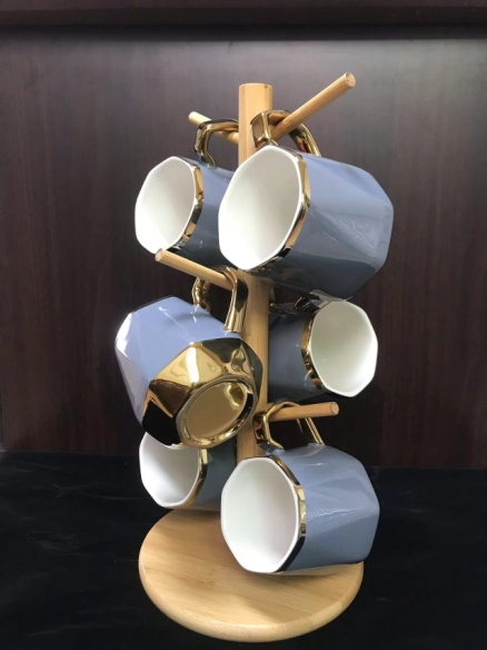 Set Of 6 Afternoon Tea Cups With Rack Coffee Cups Large Capacity Ceramic Cups undefined