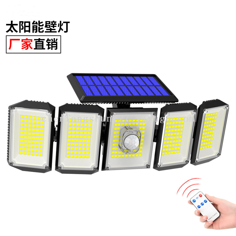 New solar wall lamp, human-sensing garden lamp, led rotating 5-head small street lamp Item Picture
