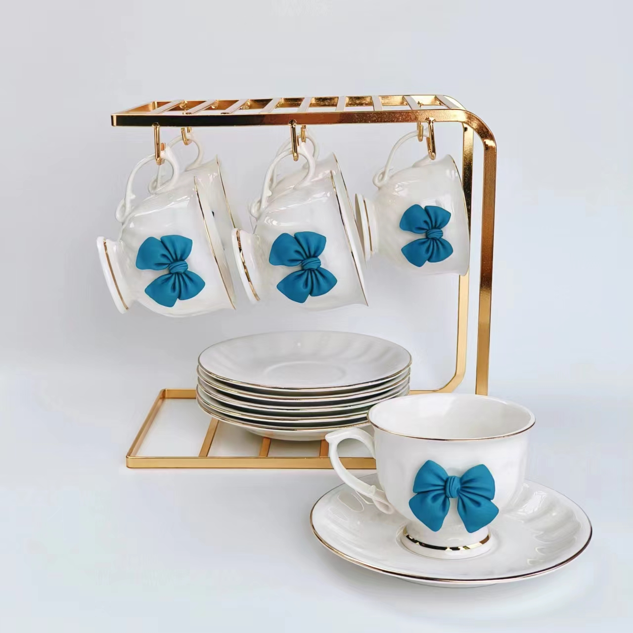 Jingdezhen 6 Cups 6 Saucer Coffee Cup Saucer Set Ceramic Cup With Gold Rack Coffee Cup Foreign Trade Export Cup Saucer Application Scenario