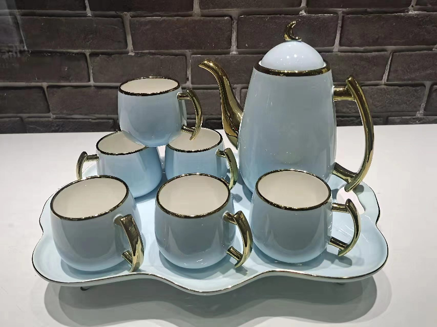 Jingdezhen 1 Pot 6 Cups 1 Tray Water European Coffee Teapot Set Kitchenware Supplies