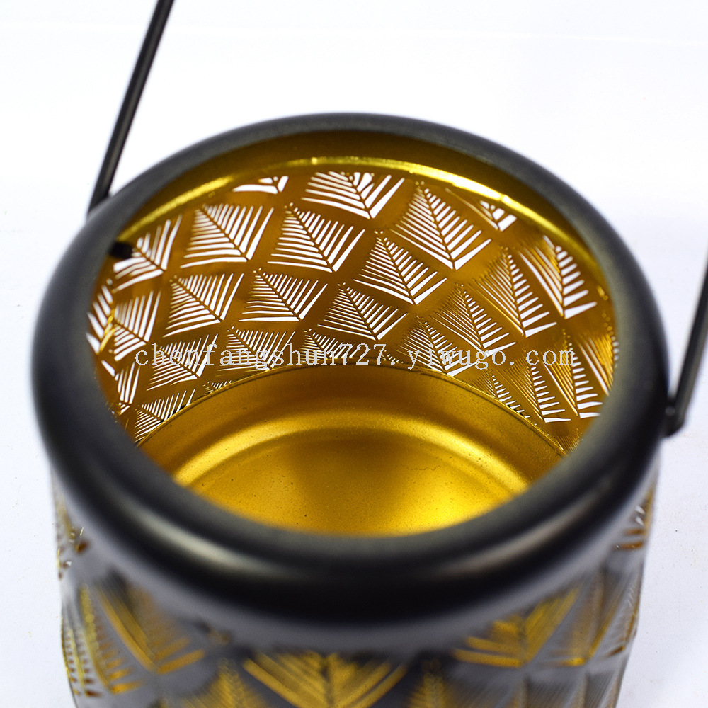 New modern courtyard ground insert lawn lamp, decorative ironwork hollowed-out solar lantern, iron can projection hanging lamp Item Picture