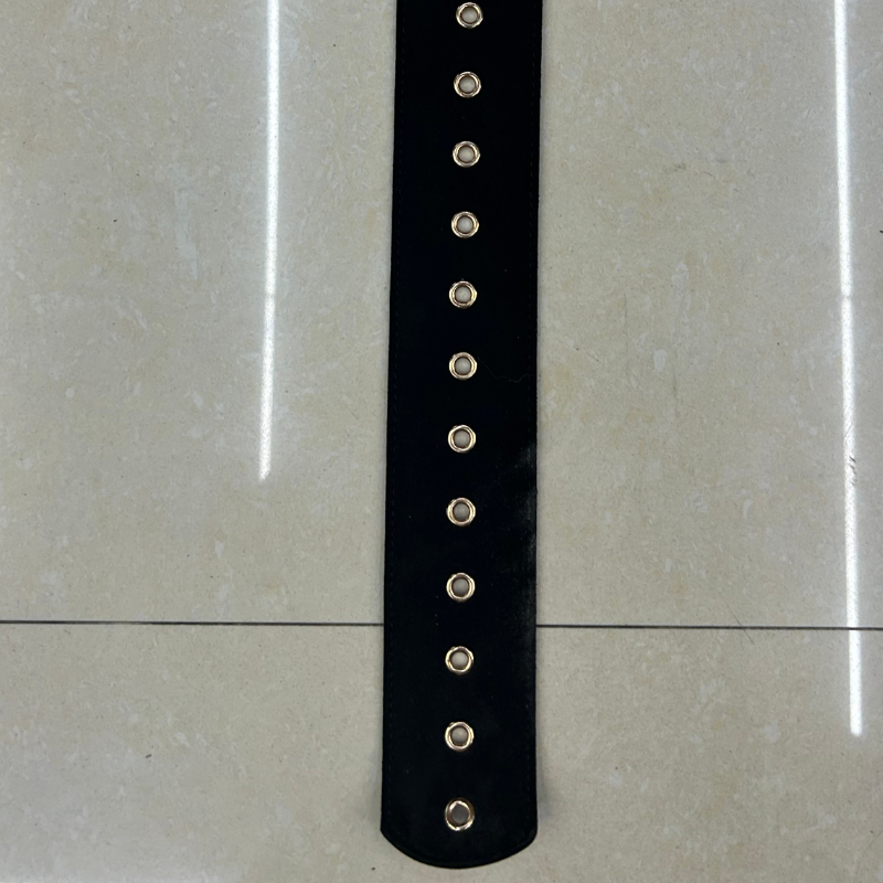 A fashionable and versatile black woven wide belt with elastic waistband is worn over a waist belt for summer dress dresses Specification image