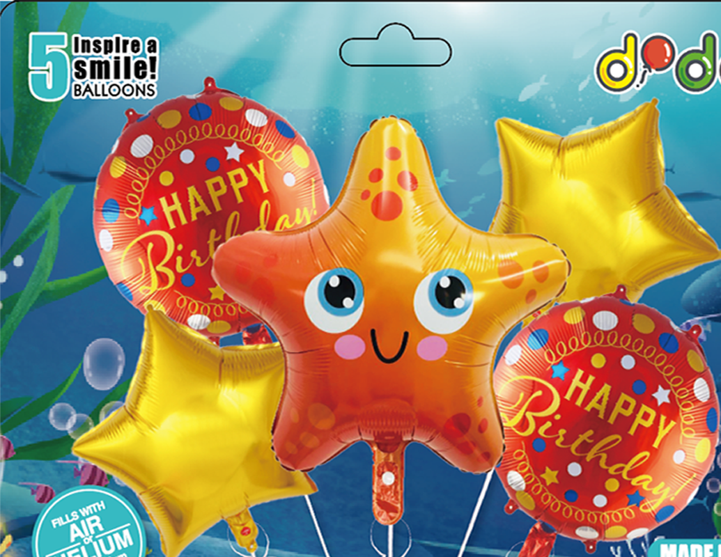 新款异形海洋动物铝膜气球 章鱼海马螃蟹海星河豚 派对装饰布置铝箔气球