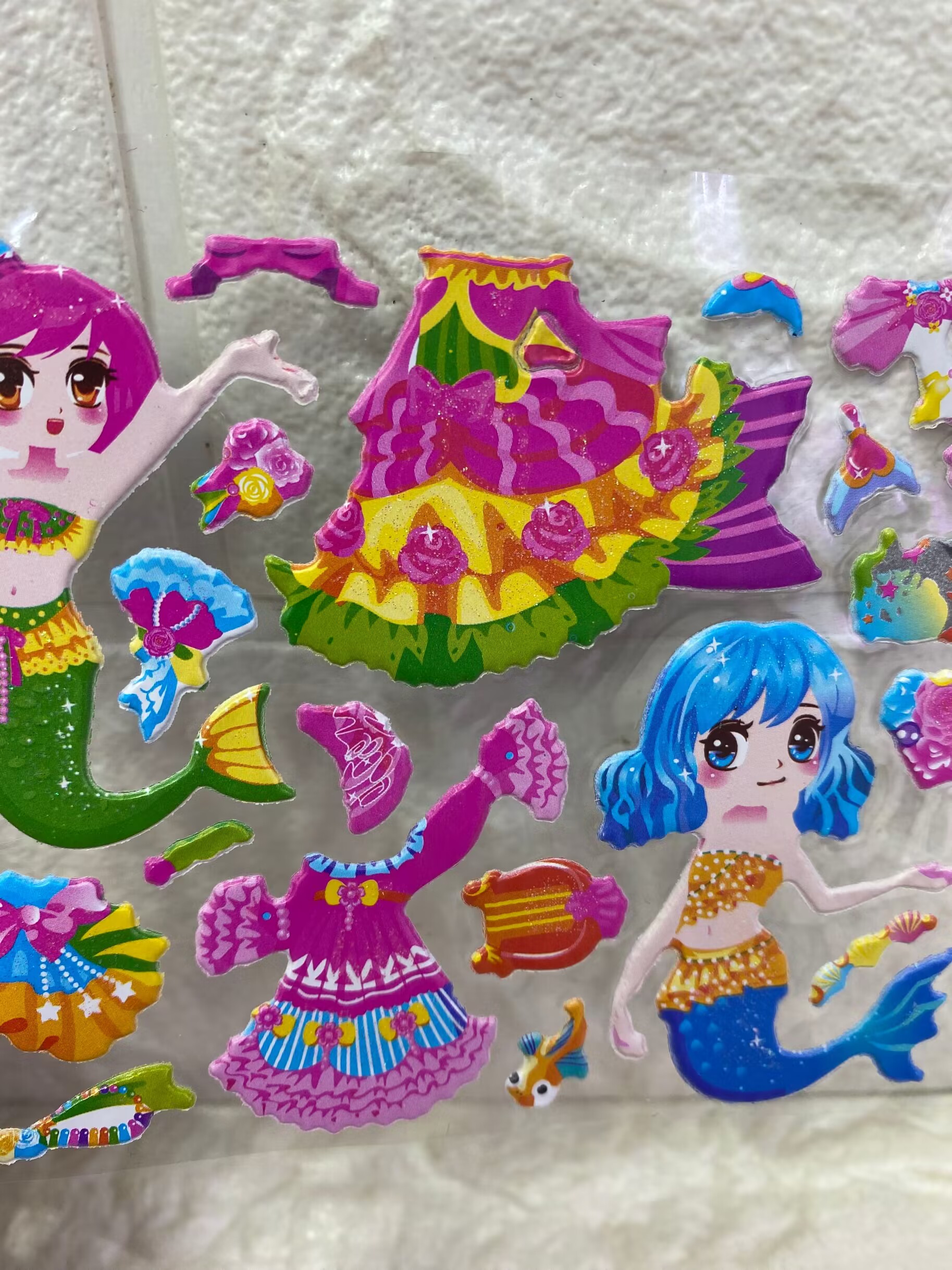 Cartoon mermaid dress-up stickers, princess dress-up stickers, children's reward stickers, bubble stickers, animal cartoon coloring Application Scenario