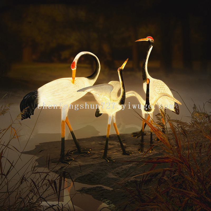 LED仙鹤动物造型灯树脂玻璃山洞户外发光广场草坪亮化景观装饰灯