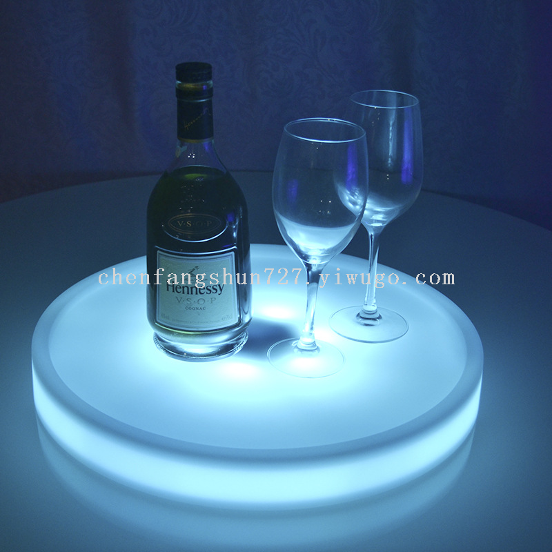 厂家直供LED七彩发光酒托 KTV酒吧圆形红酒托盘 LED发光托盘详情图1