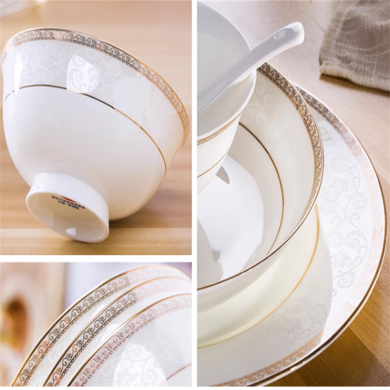 2023 New Dish Set Household Bowl Chopsticks Moving Bowl Bone China Tableware Set Jingdezhen Ceramic Bowl Plate 1 Specification drawing