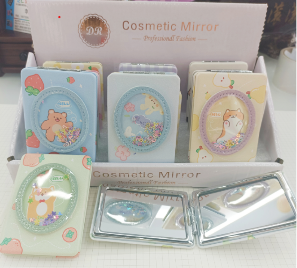 长方卡通时尚化妆双面镜  车缝亮片镜  可印logo广告礼品