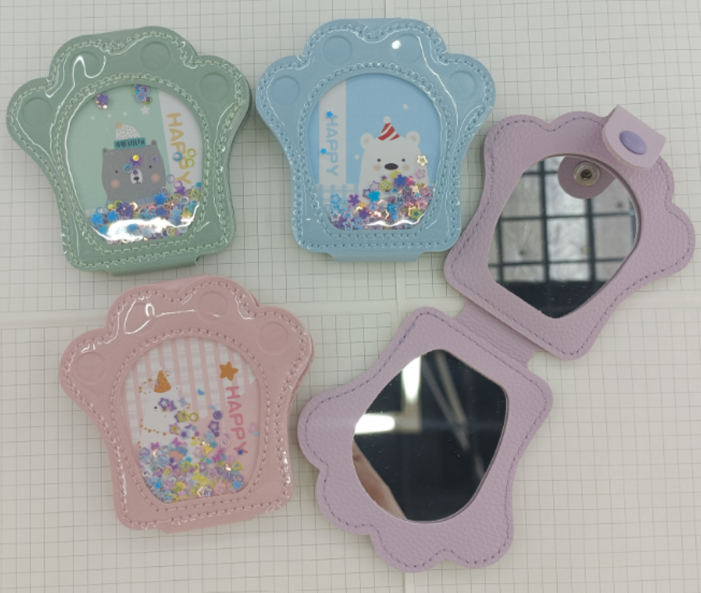 不规则卡通时尚化妆双面镜  车缝亮片镜  可印logo广告礼品