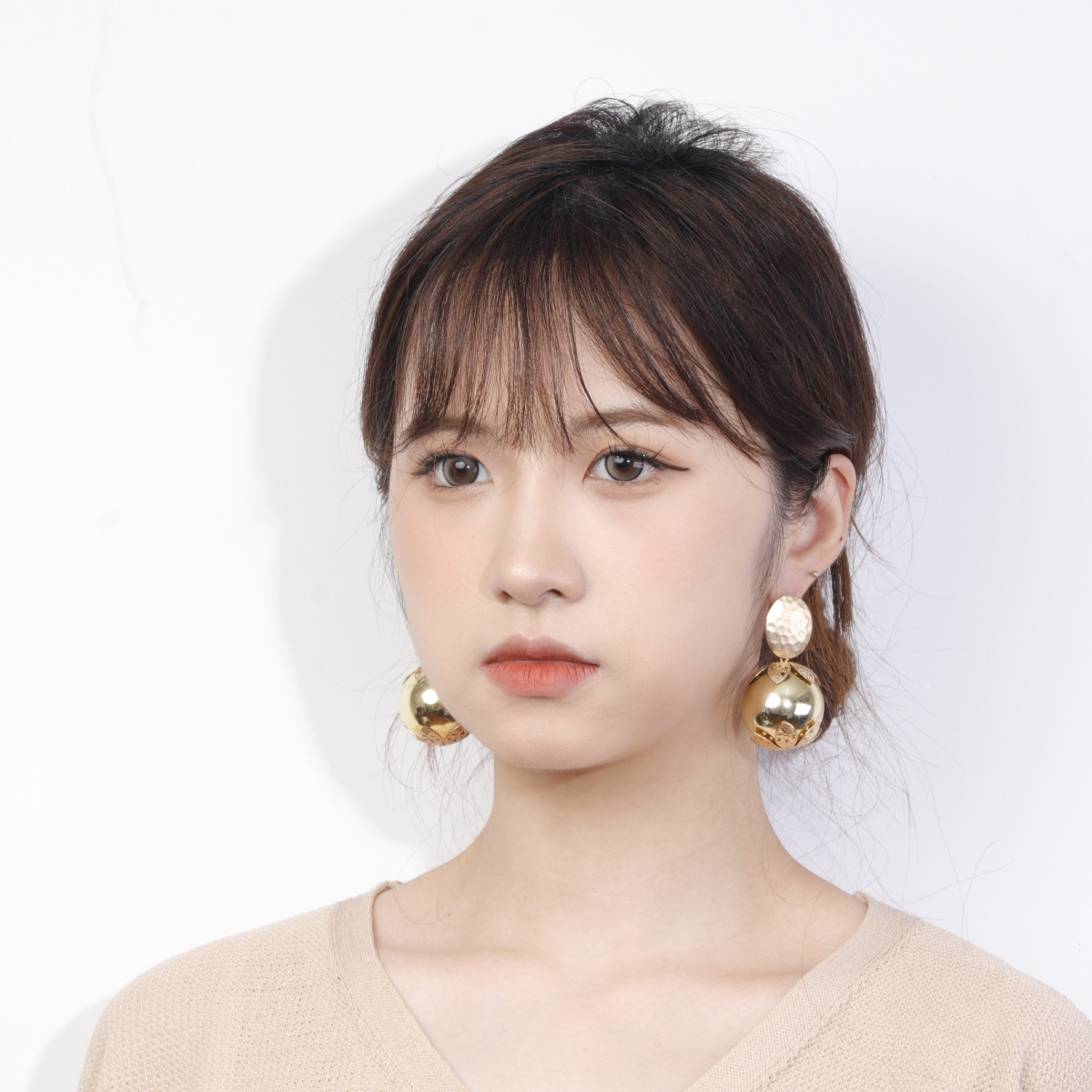 欧美网红时尚流行耳饰圆形金球耳环女士潮流耳饰批发