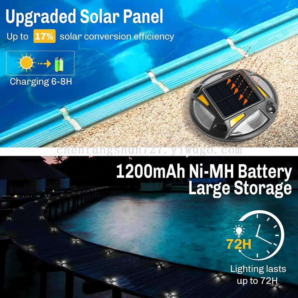 Solar deck light, cast aluminum road spike light, extended waterproof, four-sided light-emitting sunlight, engineering-grade reflective model Specification image