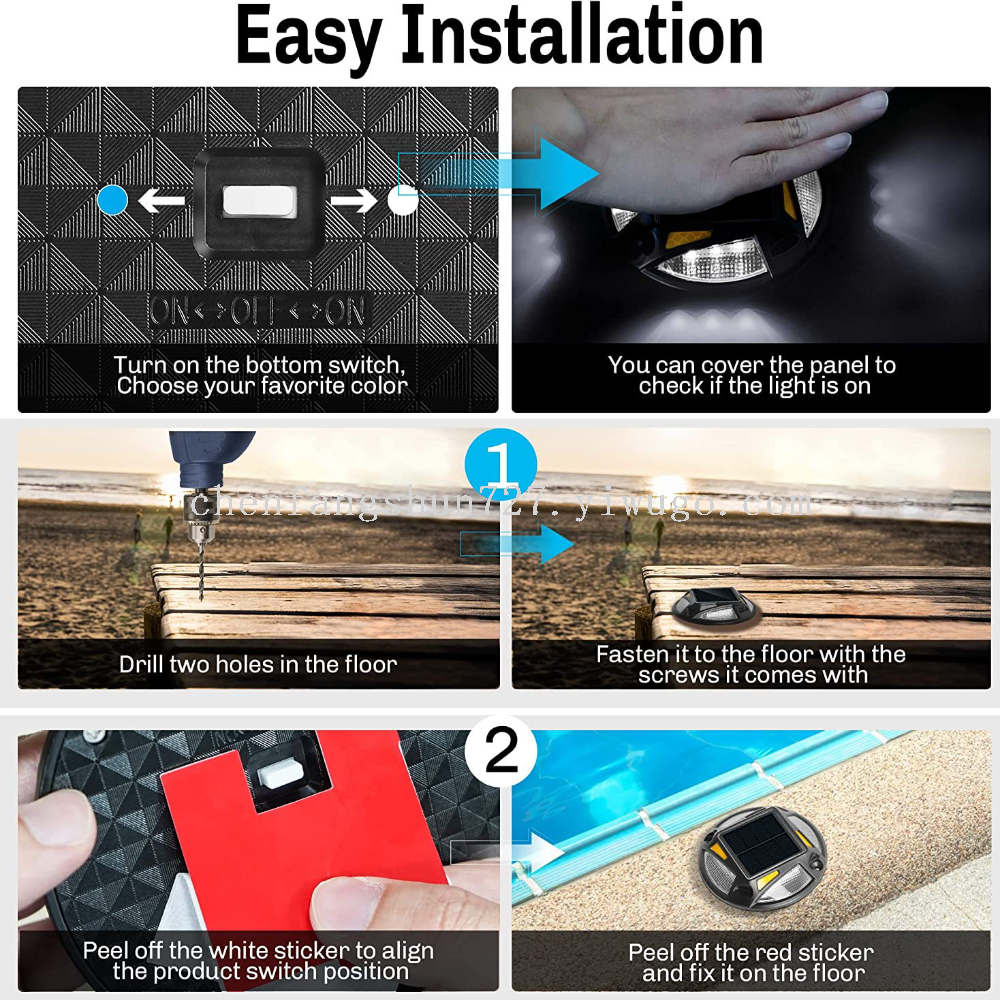 Solar deck light, cast aluminum road spike light, extended waterproof, four-sided light-emitting sunlight, engineering-grade reflective model details Picture