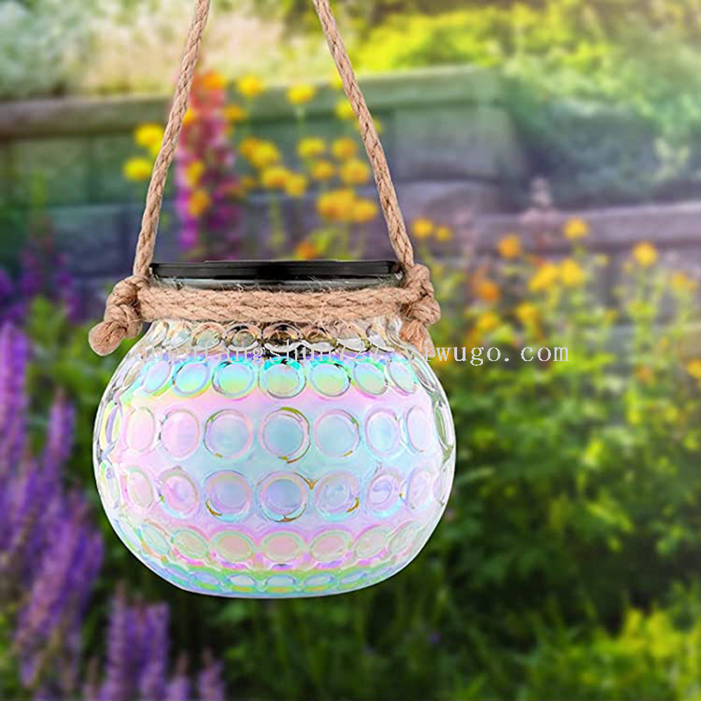 led solar glass lights, cross-border Mason can lights, outdoor courtyard decorative light and shadow hanging lights, solar lights Specification image