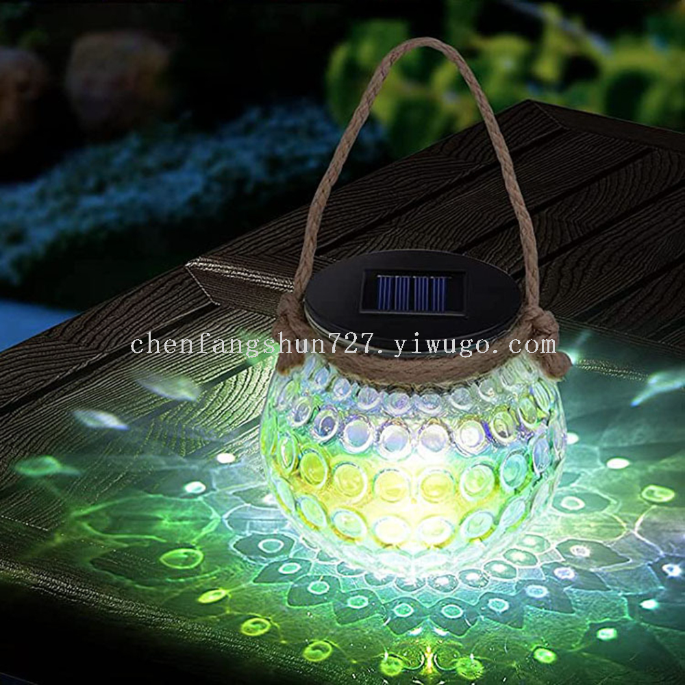 led solar glass lights, cross-border Mason can lights, outdoor courtyard decorative light and shadow hanging lights, solar lights details Picture
