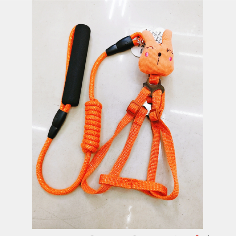 The pet leash has a diameter of 0.6cm, featuring a colorful cotton silk cartoon bow accessory. It is a pet leash with a chest and back strap for cats and dogs details Picture