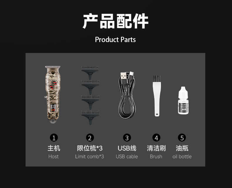 跨境厂家直供科美/KEMEI跨境LED液晶数显电推剪理发器USB快充家用金属电推子KM-2129详情10