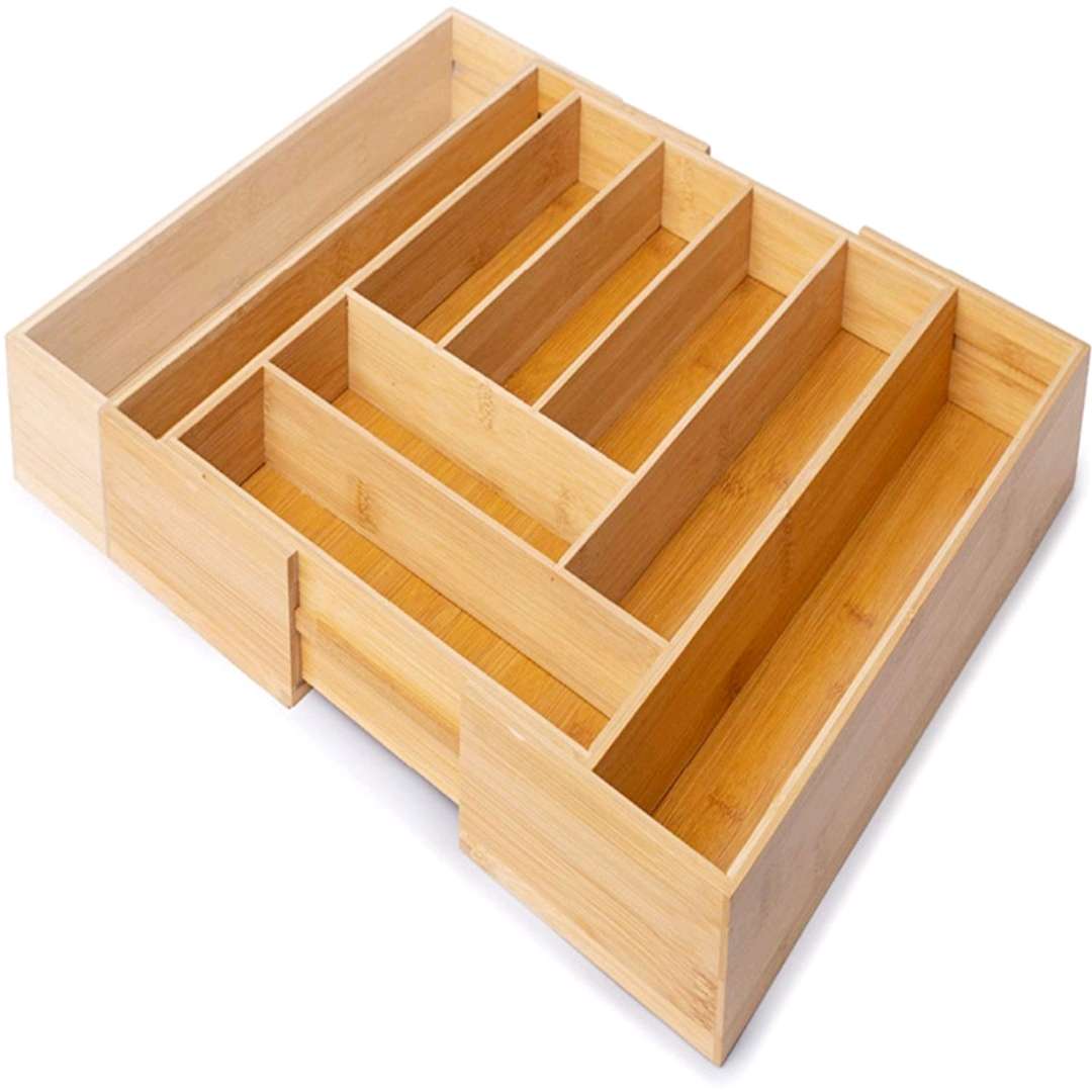 Bamboo Knife And Fork Stretching Sorting Storage Box Wholesale Bamboo Knife Storage Box Kitchen Drawer Organizing Cutlery Box Item Picture
