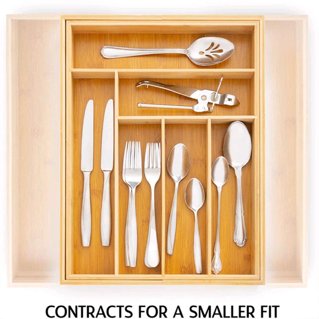 Bamboo Knife And Fork Stretching Sorting Storage Box Wholesale Bamboo Knife Storage Box Kitchen Drawer Organizing Cutlery Box Application Scenario
