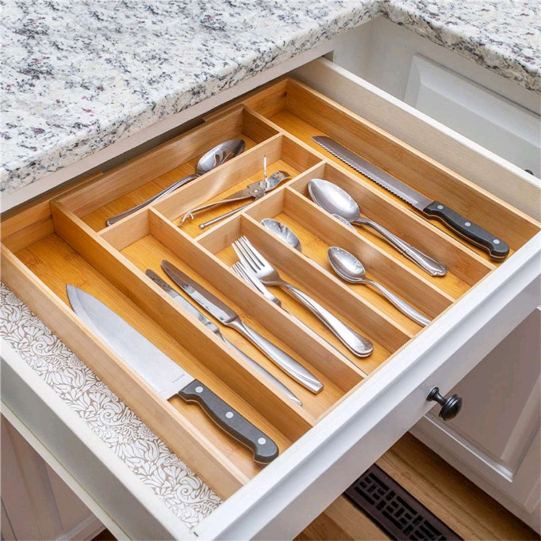 Bamboo Knife And Fork Stretching Sorting Storage Box Wholesale Bamboo Knife Storage Box Kitchen Drawer Organizing Cutlery Box details Picture