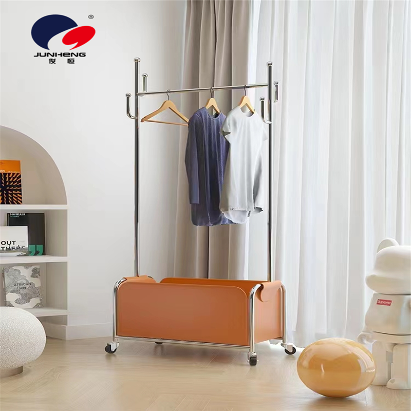 Floor-standing bedroom clothes hanger with movable wheels, home living room and dormitory light luxury clothes drying rack, popular simple coat rack Application Scenario