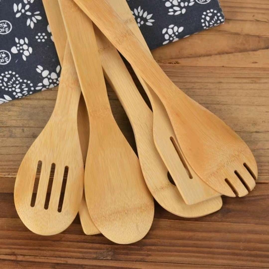 Spatula Bamboo Household Heat Resistant Non-Painted Kitchen Cooking Spatula Set Kitchenware Five-Piece Non-Stick Frying Spatula Set Application Scenario