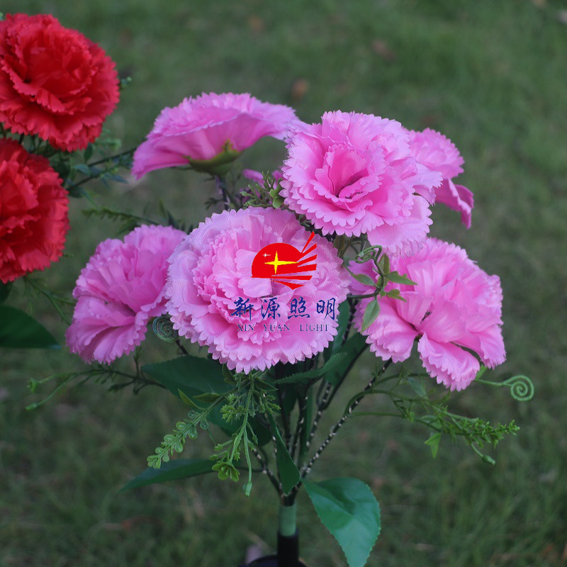 New led solar silk fabric 7-head carnation ground socket lamp outdoor courtyard villa decoration lawn garden lamp Item Picture