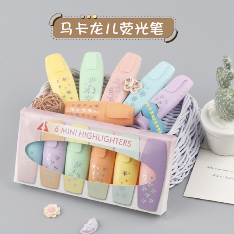 Macaron six-color student highlighters Children's safe tasteless markers waterproof art markers