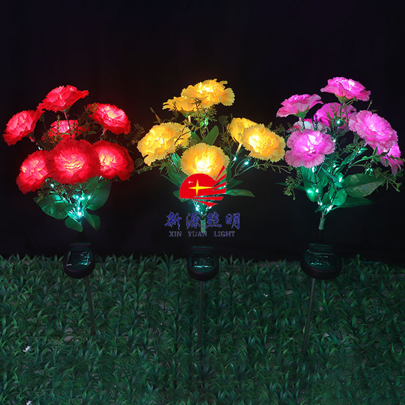 New led solar silk fabric 7-head carnation ground socket lamp outdoor courtyard villa decoration lawn garden lamp details Picture