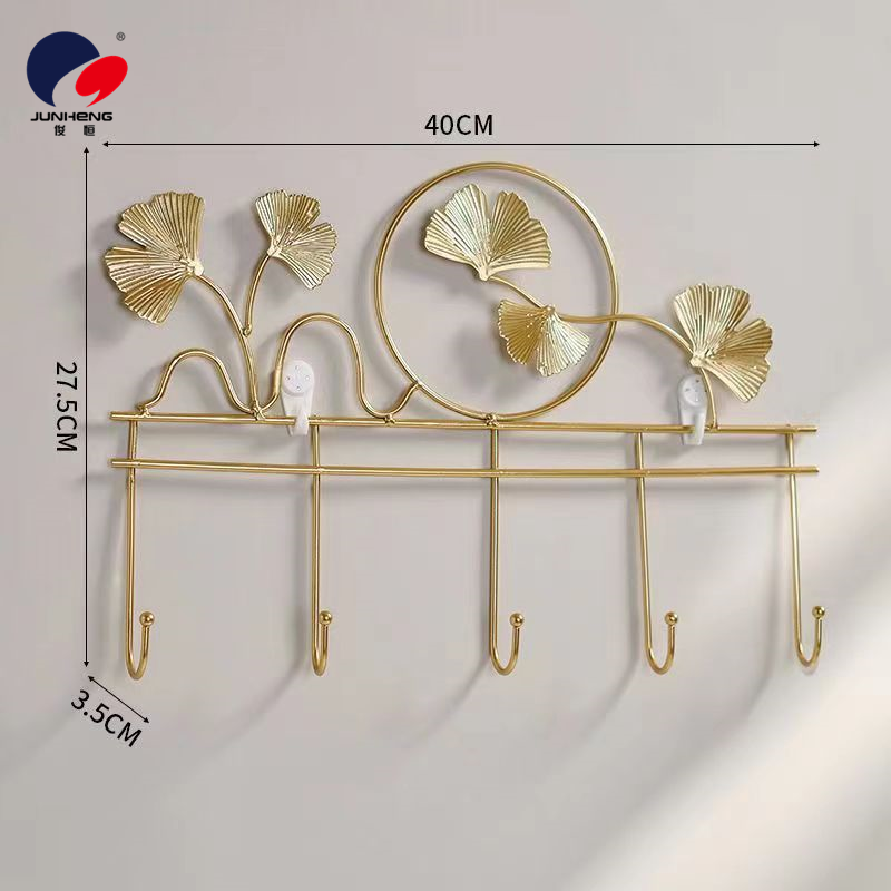 Nordic door art decoration hooks for the entrance wall, creative light luxury ginkgo leaf living room storage wall-mounted clothes hangers Item Picture