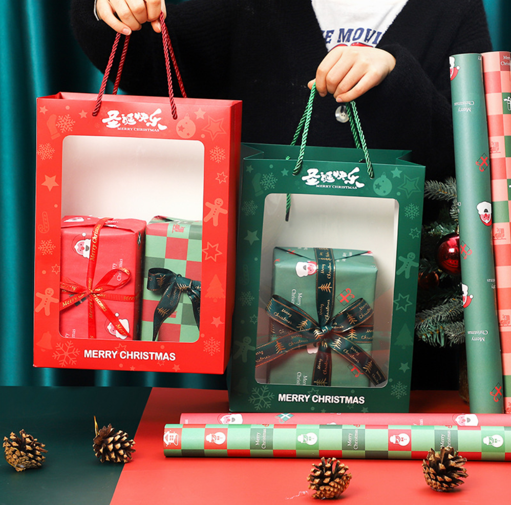 Christmas window tote bag Gift bag Bouquet bag Christmas red Christmas Green window model