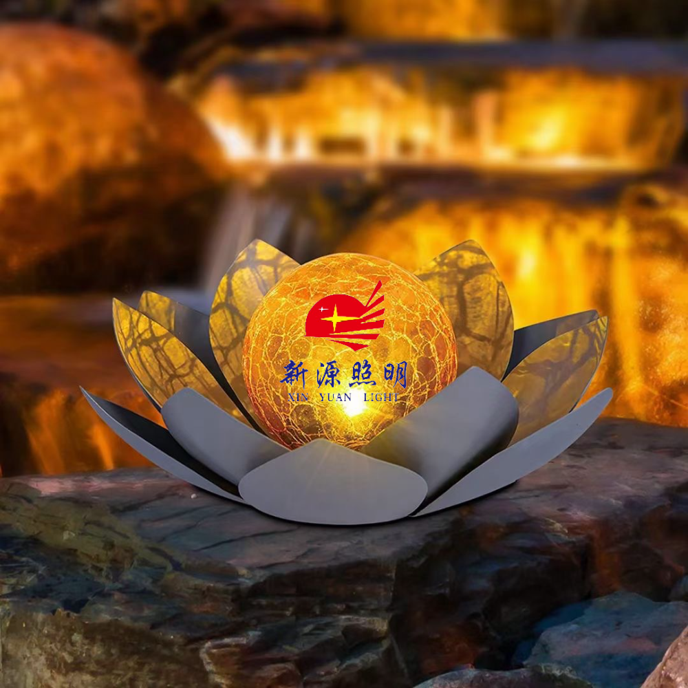 Solar-powered lotus lamps, courtyard crack decorative lamps, balcony outdoor garden ornaments, lotus landscape lamps