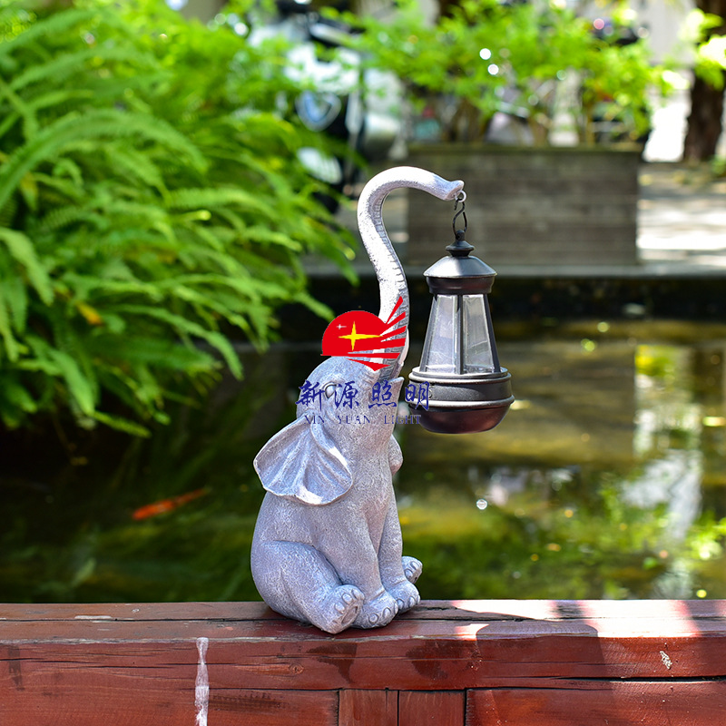 户外太阳能灯花园大象摆件动物树脂工艺品装饰别墅景观庭院灯