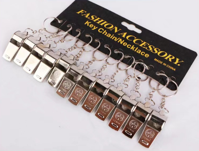 钥匙扣链条哨铁包边口哨6字型金属裁判口哨急救口哨OK铁哨救援厂家直销详情4