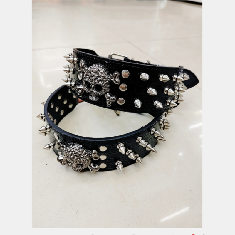 宠物项圈 骷髅头铆钉pu项圈 多种尺寸可定制详情1