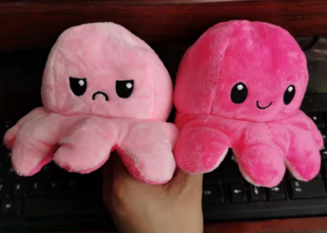 Flip pulpo muñeca pulpo boneco doble cara cambio enojado feliz flip muñeca cojín peluche regalo details Picture
