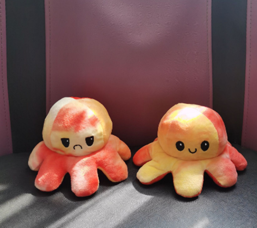 Octopus doll, flip octopus doll, double-sided face change, angry, happy, flip doll, pillow, plush toy gift