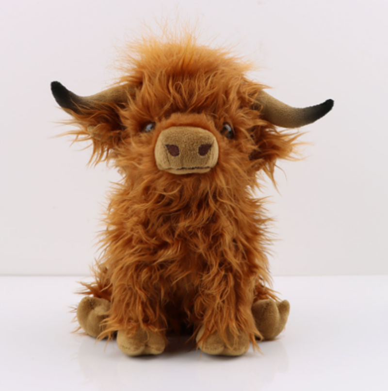 棕色长绒牛公仔白色黑色蓝色苏格兰高地牛毛绒玩具仿真长毛牛公仔