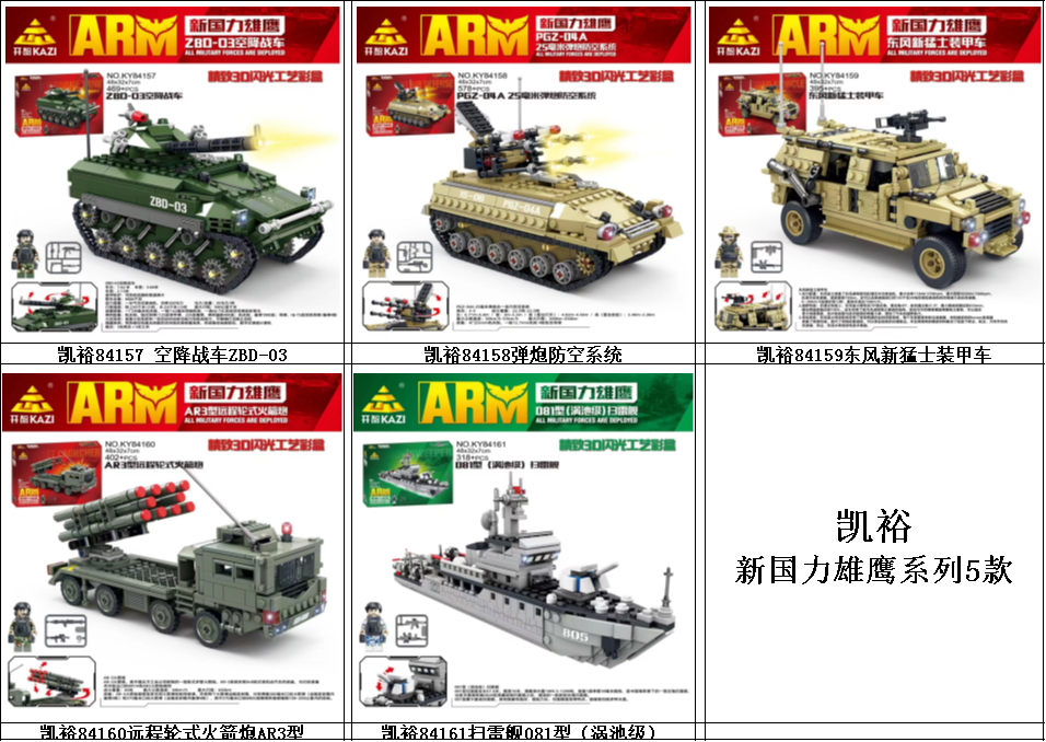 Kaiyu New Guoli Eagle Series building Blocks 84157 airborne combat vehicle ZBD-03/84158 Artillery air defense System //84160 long-range wheeled Rocket Launcher AR3 type pic 1