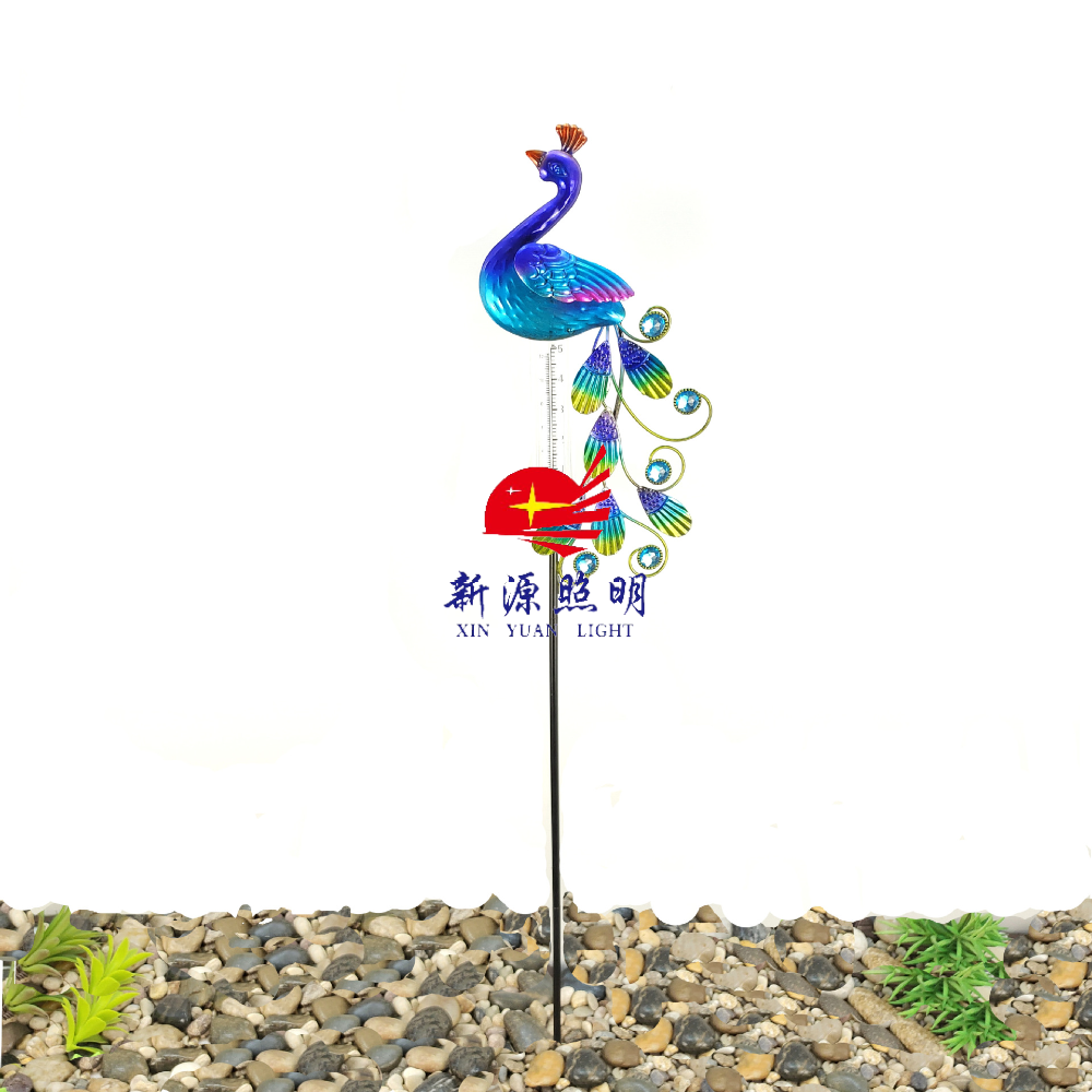 Solar-powered ironwork peacock rain gauge ground plug light Peacock rain gauge solar light ironwork rain gauge ground plug light