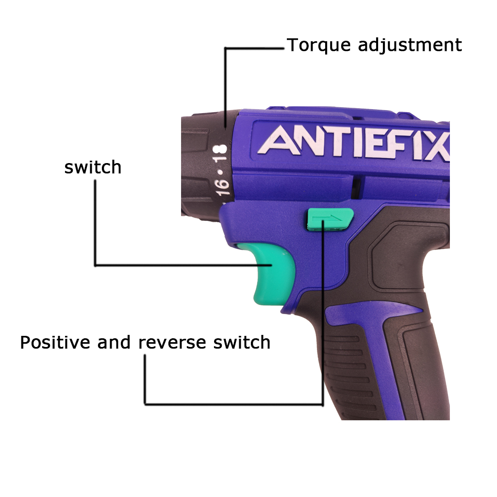 ANTIEFIX shore patch rechargeable electric DRILL, lithium battery drill, hole opening electric screwdriver, 18V CORDLESS DRILL Specification image