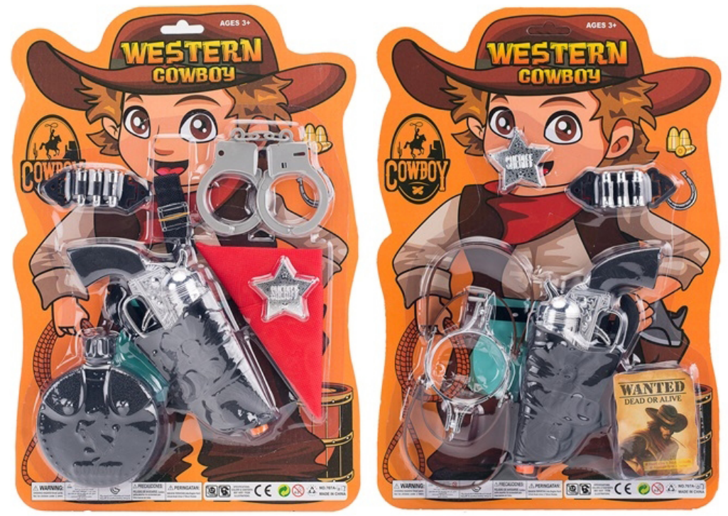 儿童外贸吸板西部电镀牛仔枪混装 男孩角色扮演道具玩具枪SWAT