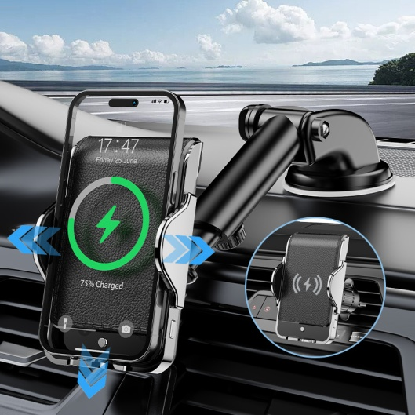 YC09 Wireless charging mobile phone stand 15W fast charging suction cup stand + air outlet stand dual-purpose car stand Item Picture