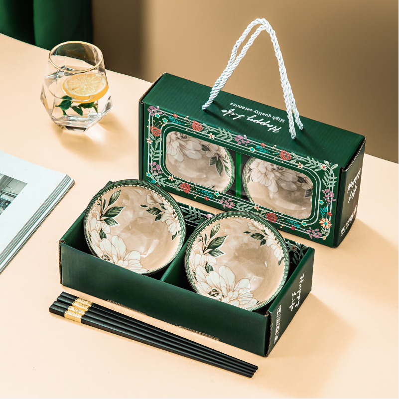 Camellia gift bowl set, Great Luck and Prosperity Ceramic tableware gift box set, opening ceremony gift and souvenir bowl and chopsticks, Golden Castle vase Specification image