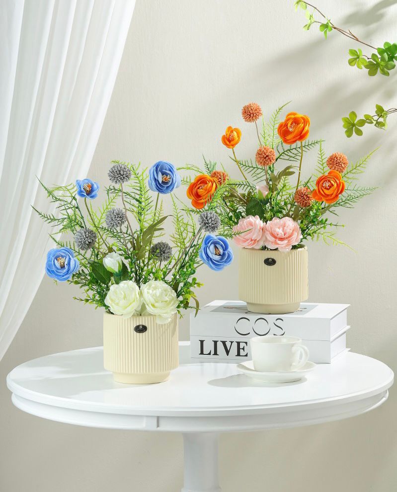 高温陶瓷花盆 多肉花盆 仿真花束插花花盆家居摆件 可漏水花盆 电视机客厅装饰摆件详情4