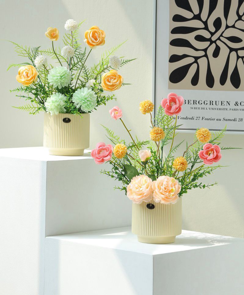 高温陶瓷花盆 多肉花盆 仿真花束插花花盆家居摆件 可漏水花盆 电视机客厅装饰摆件详情3