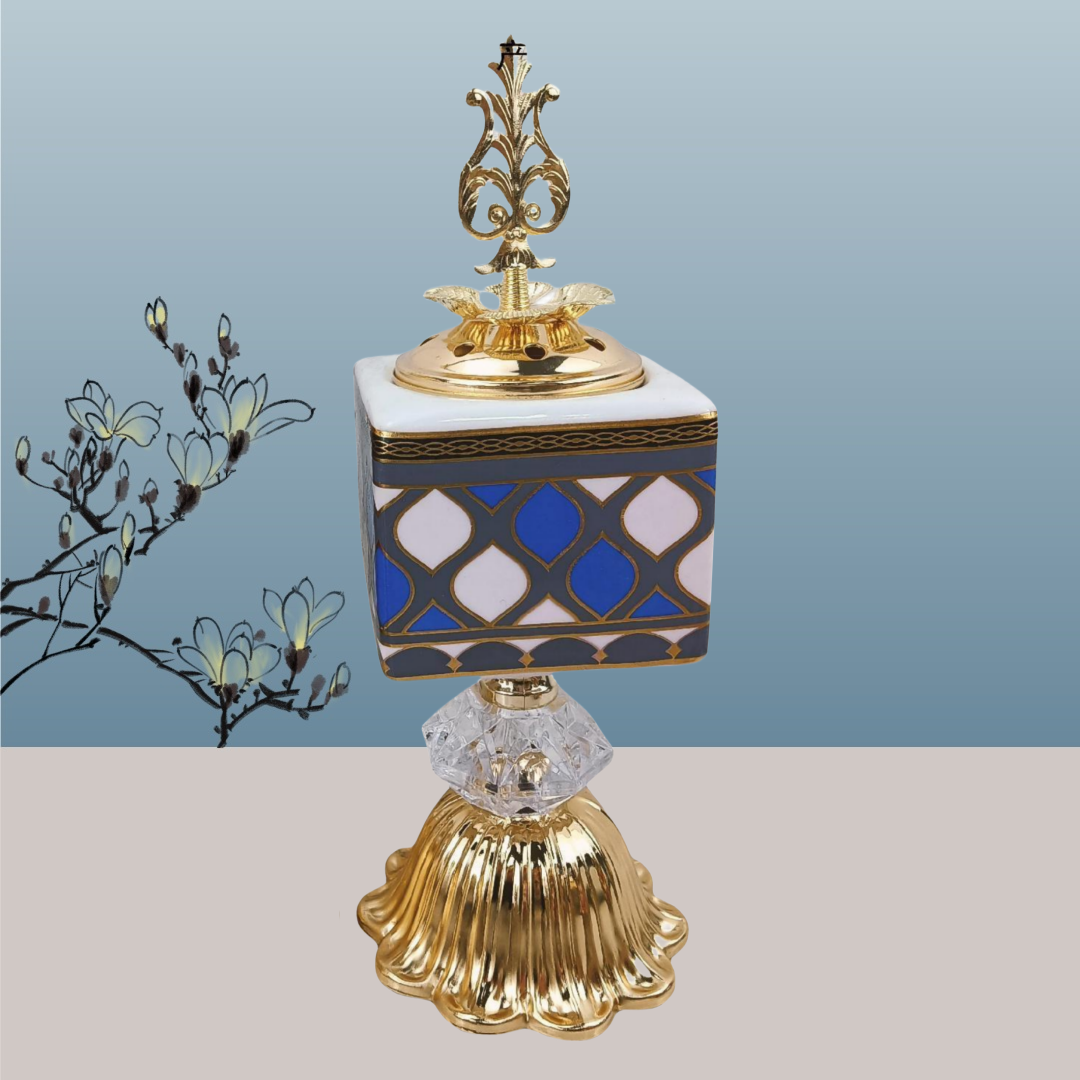 New ceramic with wavy base square charcoal incense burner Middle eastern incense burner craft incense burner Specification image