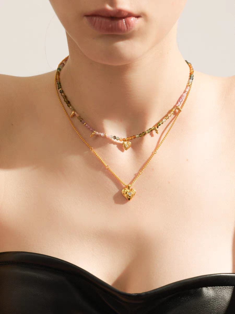 碧玺彩色珠子金币吊坠锁骨项链原创设计女小众高级感礼物