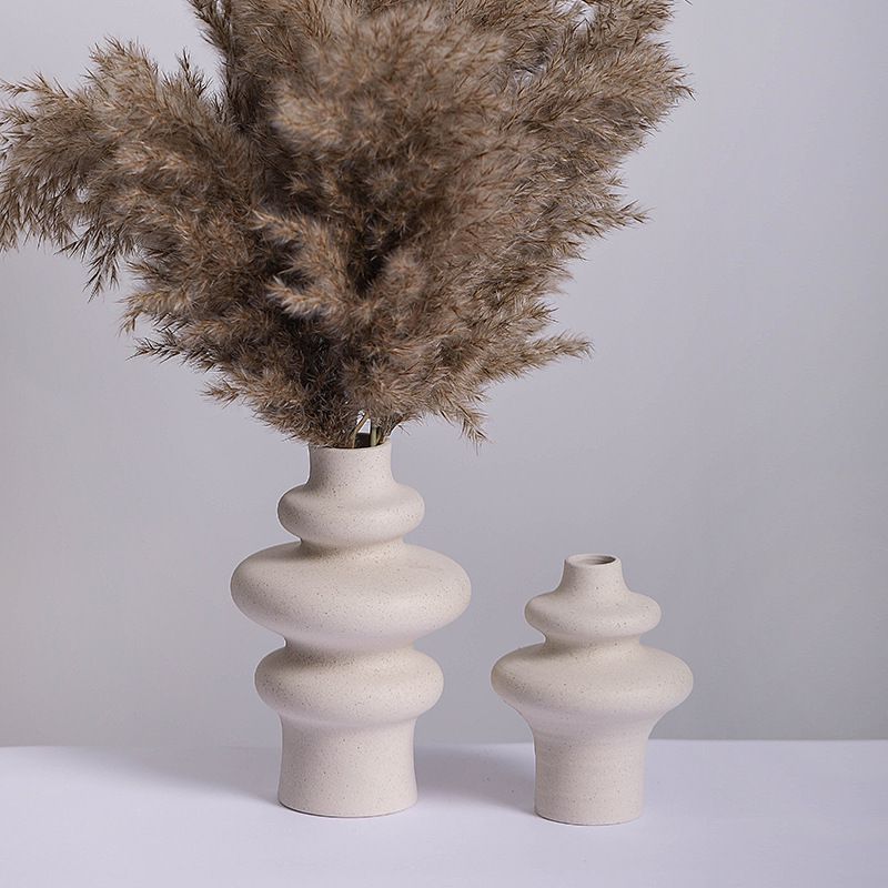亚马逊热卖北欧白色素烧陶瓷花瓶斑点釉面水培干花器创意家居摆件