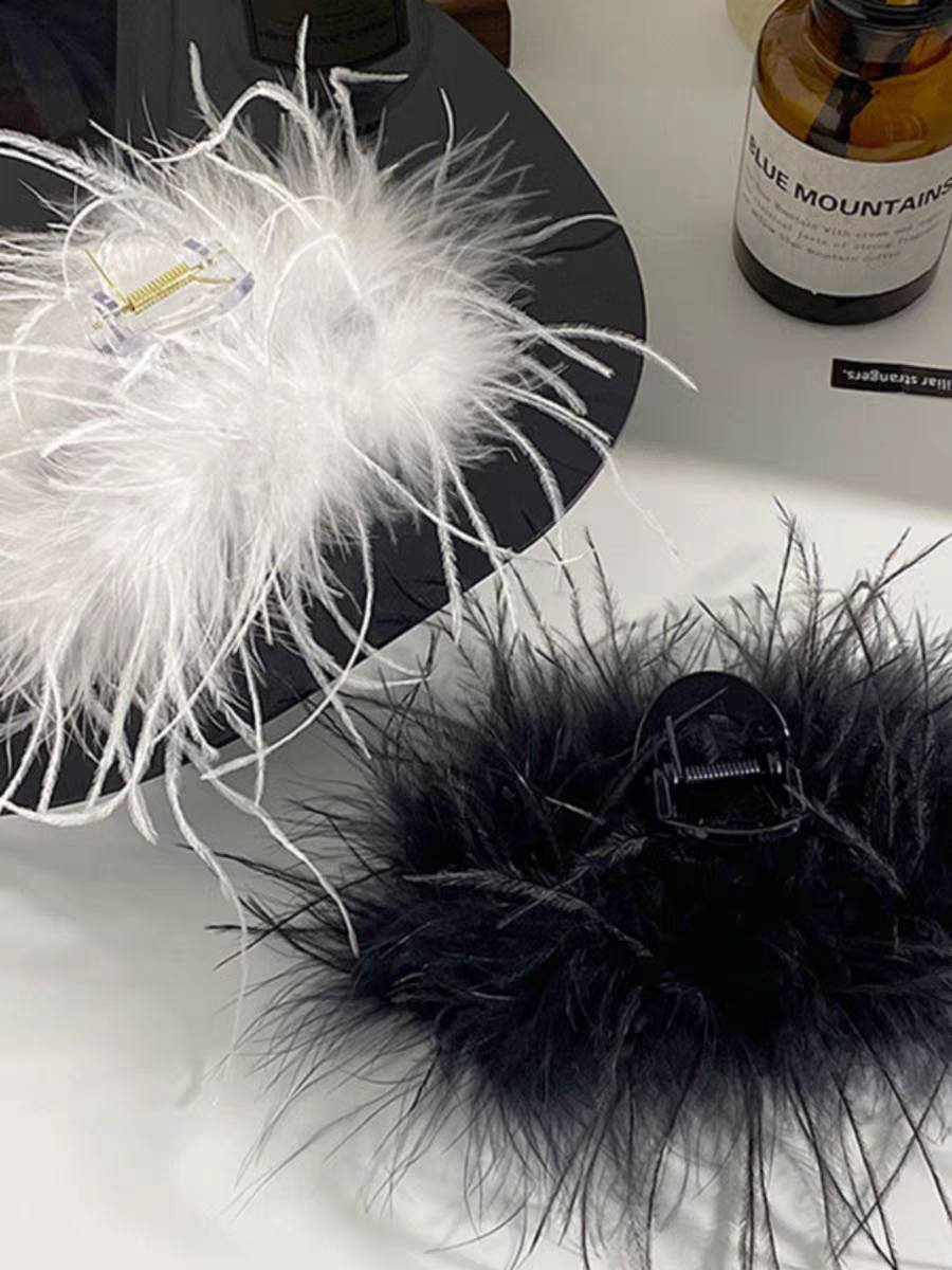 Super fairy clip headwear, shark clip, ins style feather claw clip, high-end ostrich hair clip, back of the head shark clip Specification image